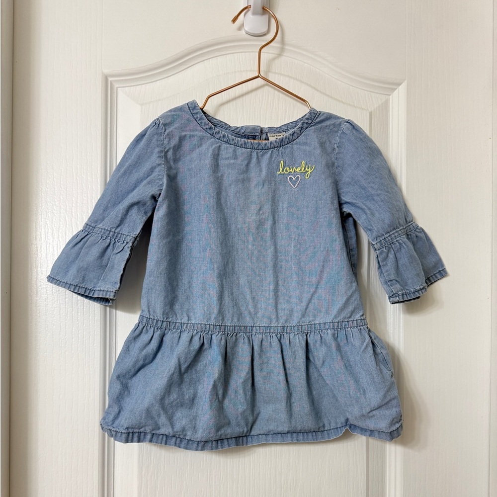 Carter's Girl's Chambray Shirt 3/4 Blue with 3/4 Sleeves Size 2T